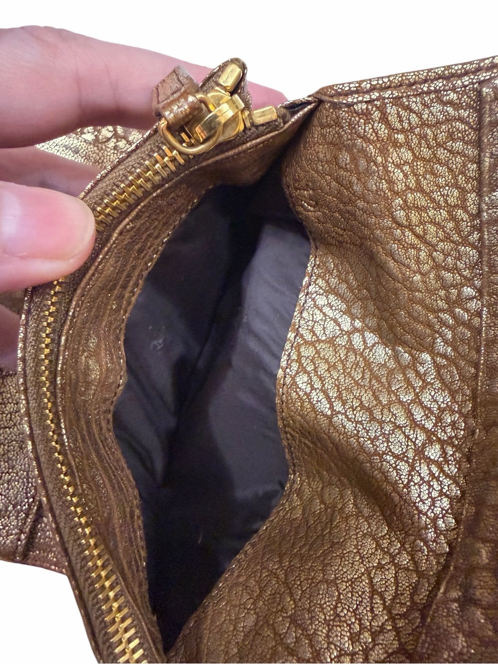 Miu Miu Metallic Distressed Lambskin Gold Brown Compact Flap Wallet - Picture 13 of 13